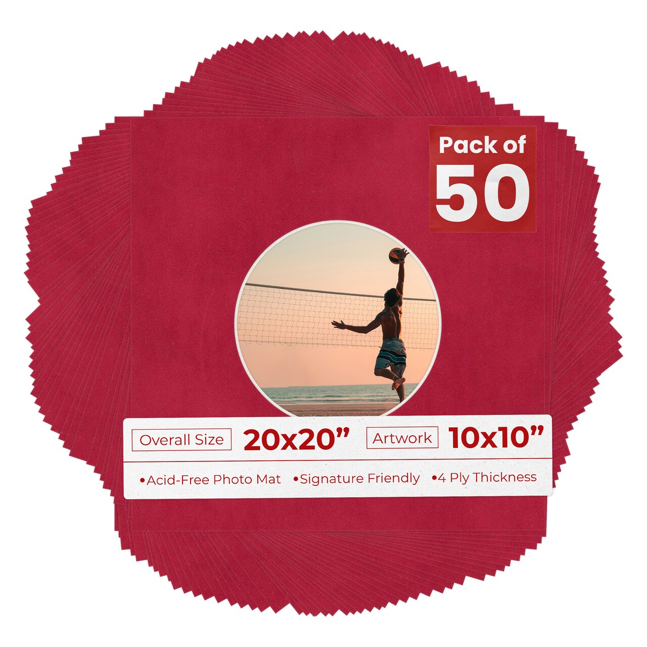 Red Suede Mat Board for 20x20 Frames - Circle Opening for 10x10 Photos